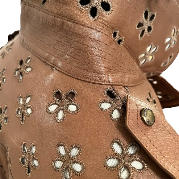 Burberry Lambskin Laser Cut Flower Perforated Motorcycle Biker Jacket Camel Sz4 - Picture 4 of 16